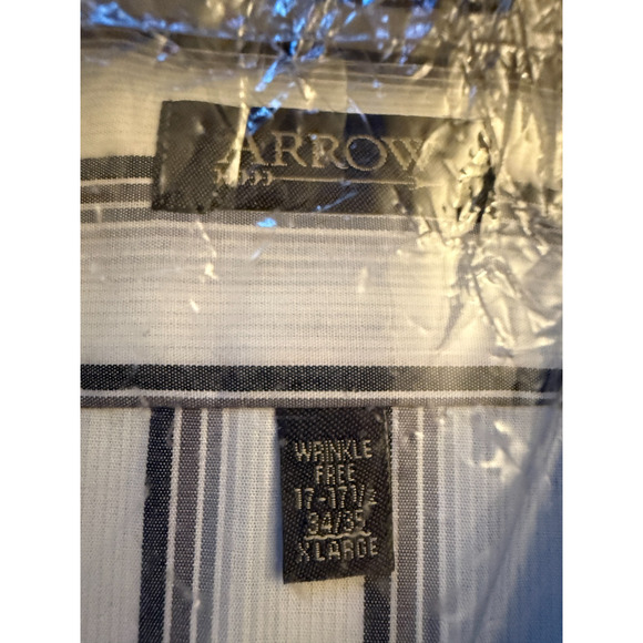 Arrow Men's Dress Shirt XL (17-17.5 34/35) Wrinkle Free Striped White Grey Long - Picture 3 of 6